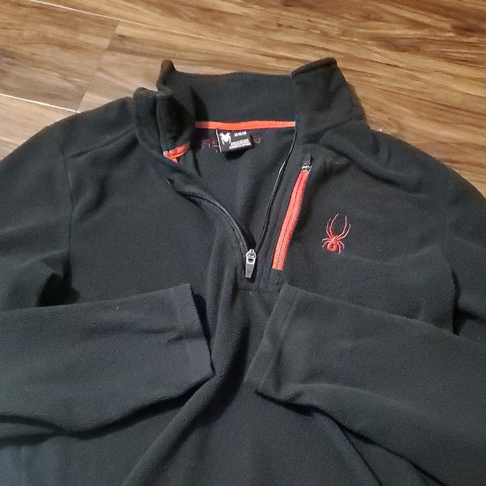 Spyder Black Fleece Quarter-Zip with Chest Pocket and Red Trim and Logo - Picture 3 of 10